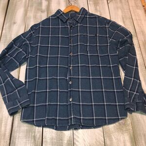 prAna Shirt Mens XLarge Blue Burnout Plaid Glover Park Flannel Organic